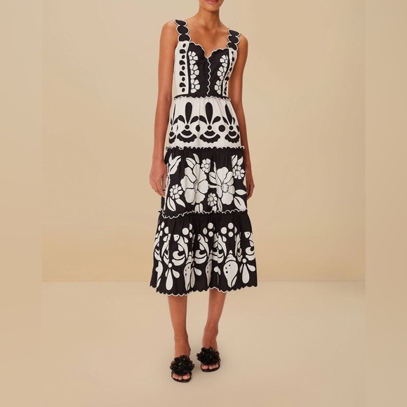 FARM Rio Tiered Floral Cutwork Organic Cotton Midi Dress Size S - Picture 6 of 15